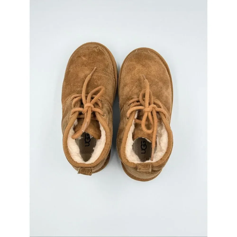 UGG Neumel II Boot Chestnut Brown Suede Lace Chukka Little Kid Size 1 Shoes EUC